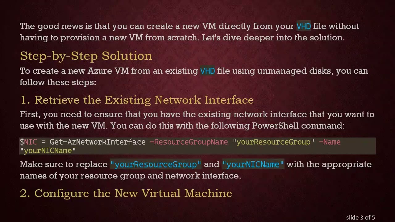 Creating an Azure VM from VHD with Unmanaged Disk