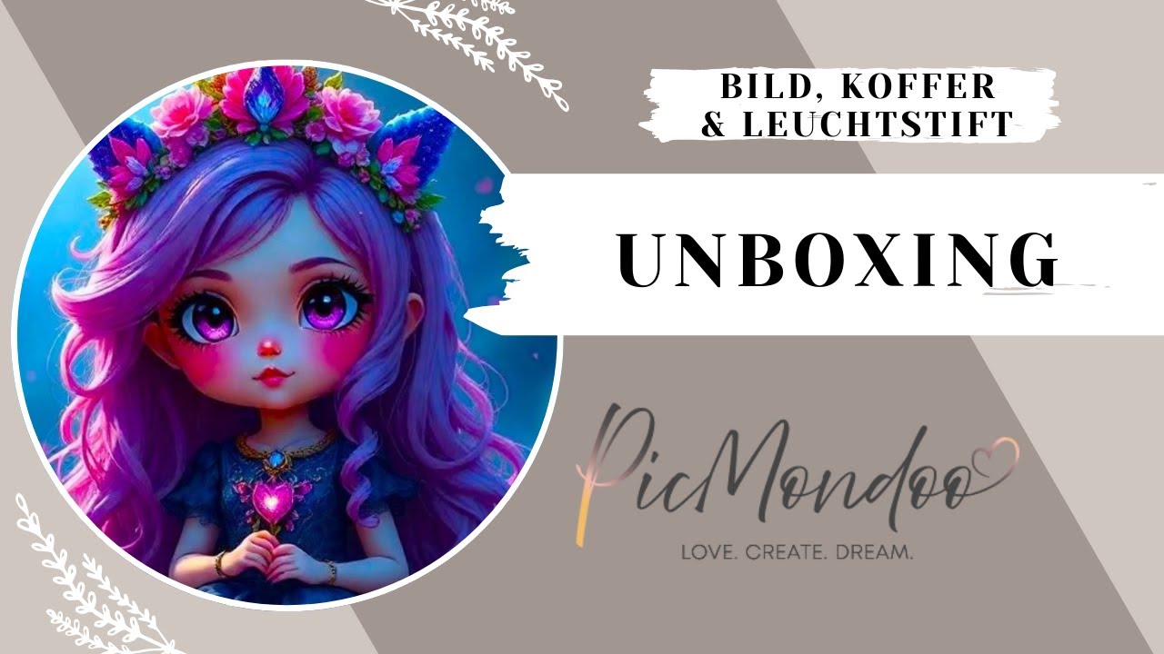 Diamond Painting Unboxing Picmondoo Bild, Koffer und Leuchtstift