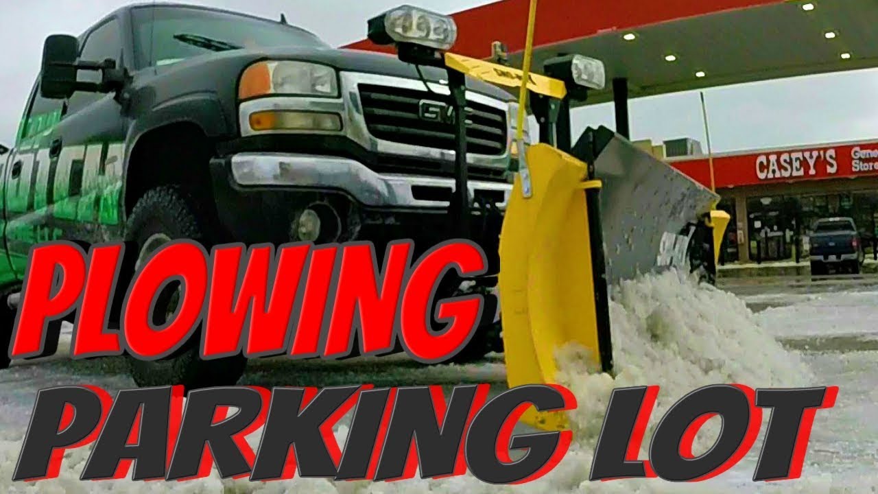 Snow Plowing Commercial Parking Lot, Spreading Salt With Hitch Spreader