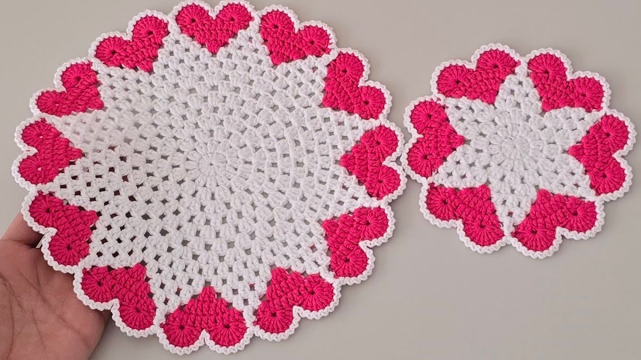 Çok Kolay Tığ İşi Kalp Desenli Örgü Supla Yapılışı ve Modelleri - How to Crochet Heart Placemat