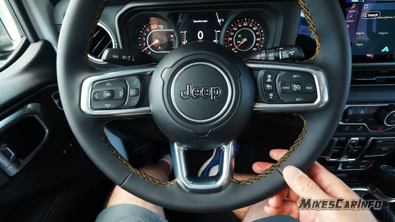 Подробный обзор: Jeep Wrangler Sahara 2024 года — интерьер и органы управления #JeepWrangler #Sah...