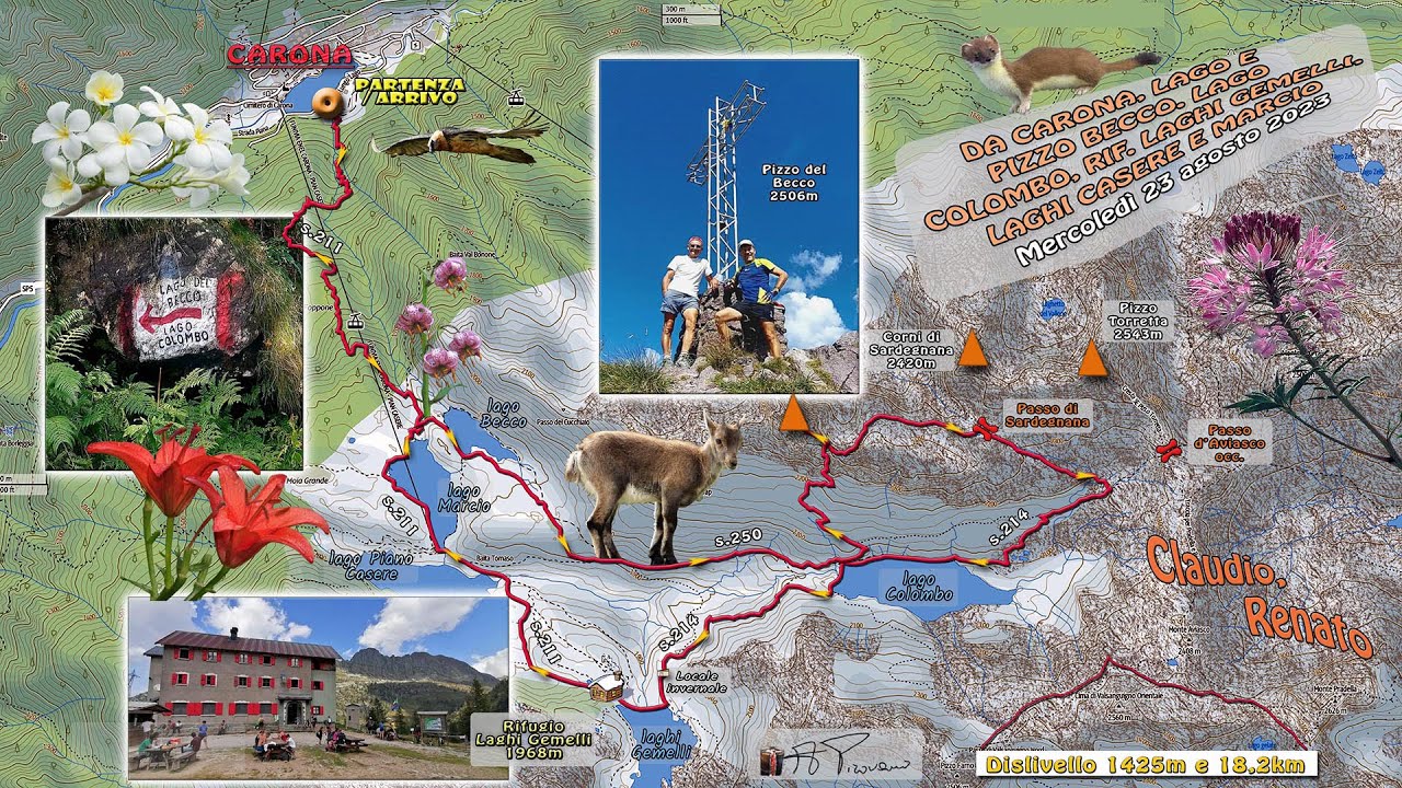 23/'23 - Da Carona al Pizzo del Becco, rientro via laghi Colombo Gemelli Casere Marcio (agosto 2023)