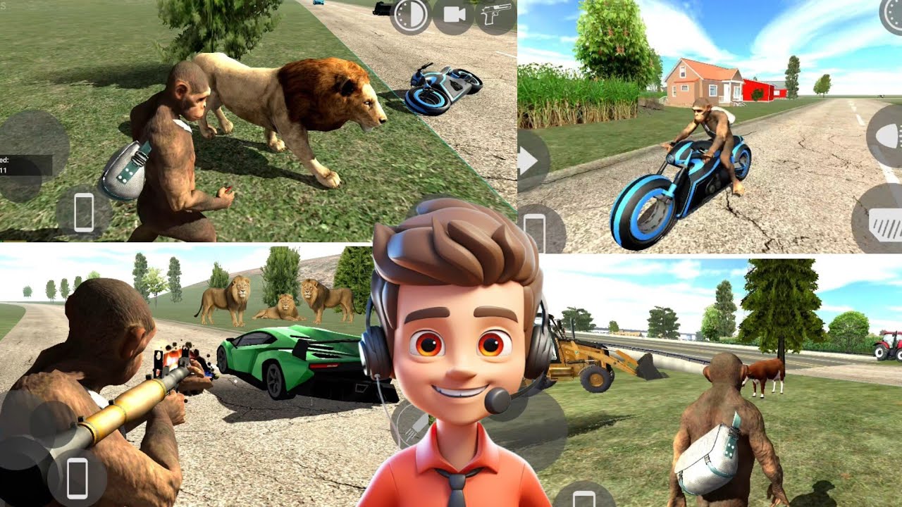 Indian😱 bike 🥷driving 3d game: Me aaya monkey 🦍 ke saath lion 🦁