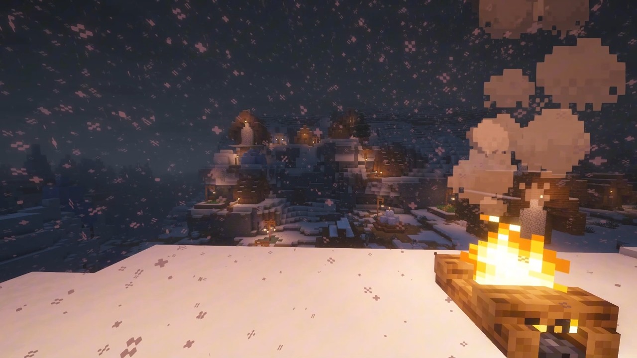 Frozen Night & Cozy Fire ❄️ Minecraft Snowfall (10 Hours • No Music)