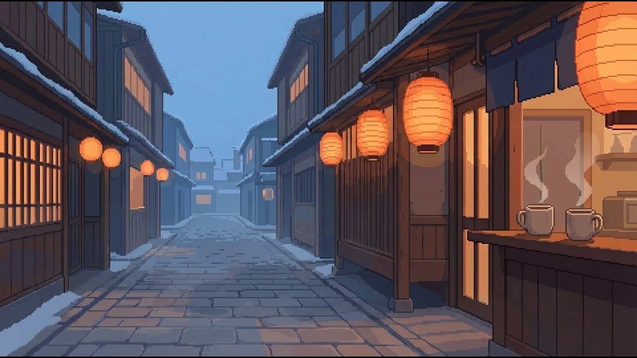 Lanterns Still Lit at Dawn 🌙 Cozy Pixel Lofi Morning Ambience
