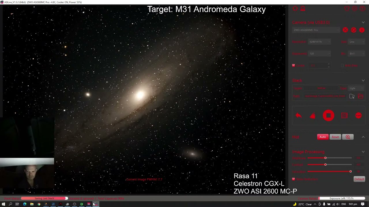 M31 Andromeda and M33 Triangulum Live Stack with ASI Studio
