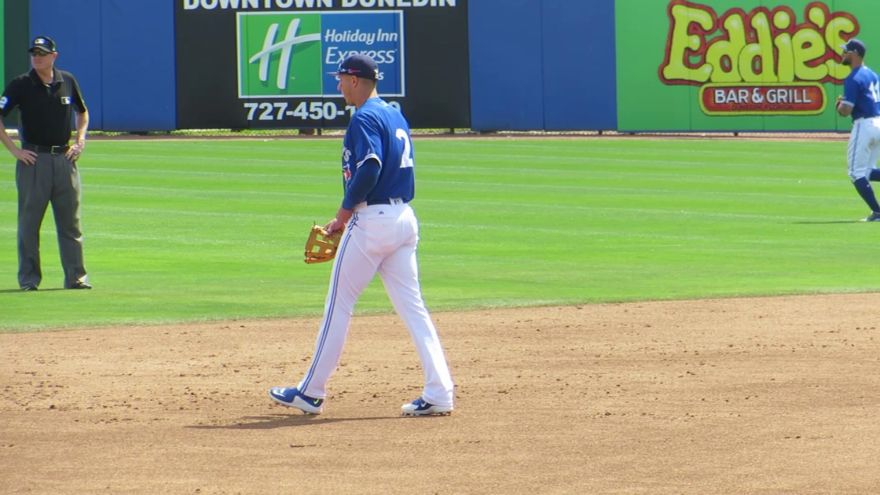Troy Tulowitzki fields ground balls pre-game