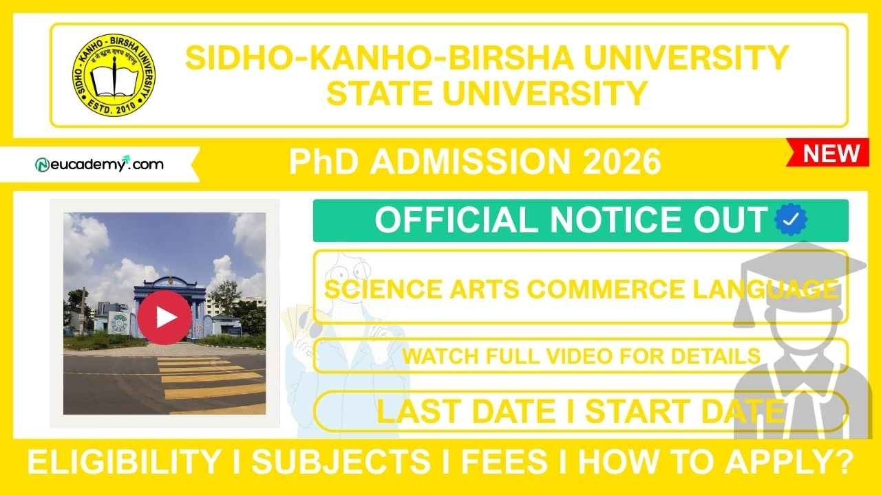Sidho-Kanho-Birsha University  (SKBU) PhD Admission 2026-27 | Eligibility, Last Date, Seats & Fees