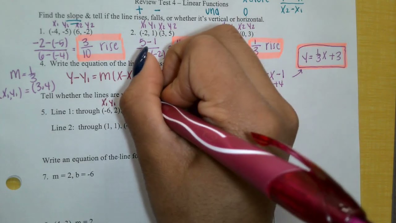 Review for Test #5: Equations of Lines