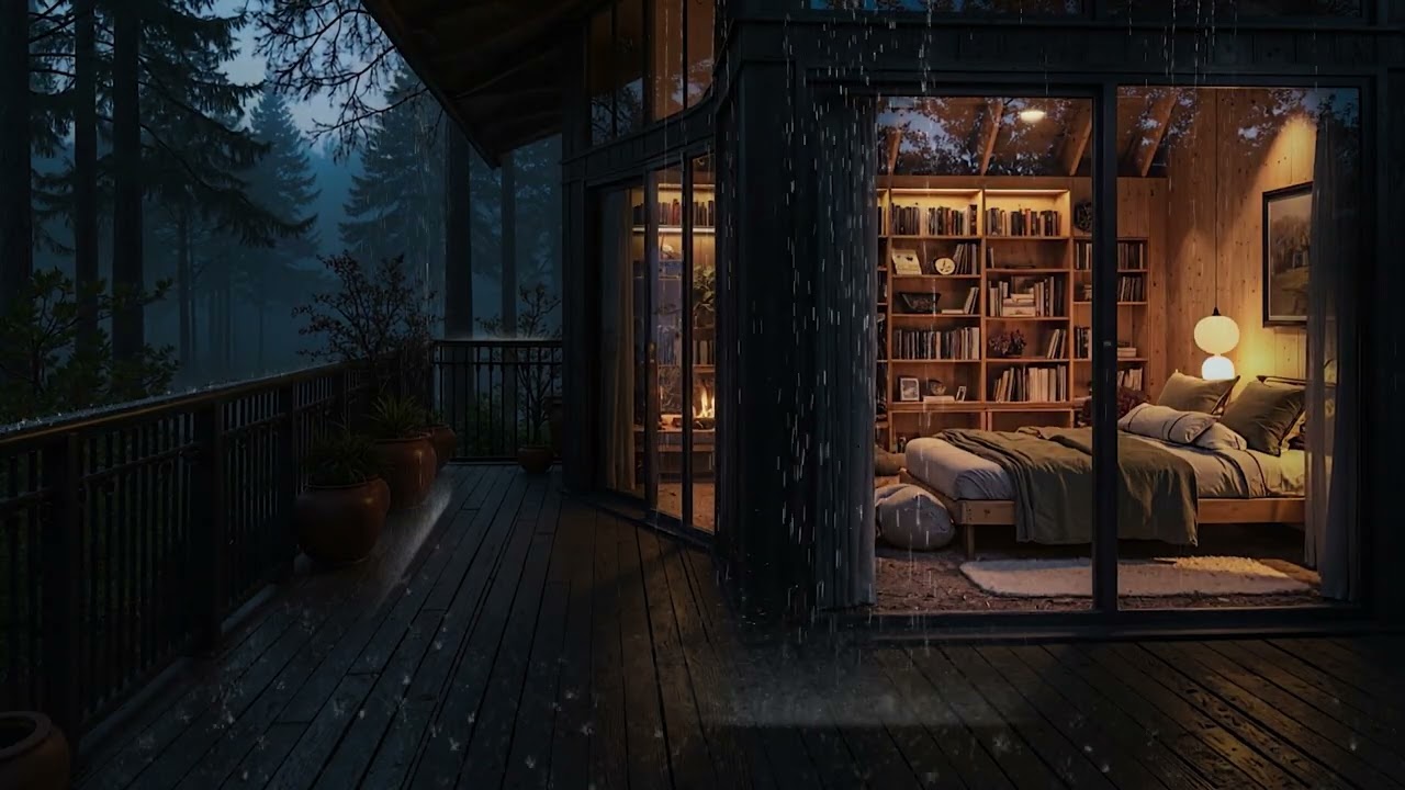 Low, Soft Rain on a Cabin in the Woods 🌲 Indoor Night Calm for Deep Sleep | 4K – No Ads