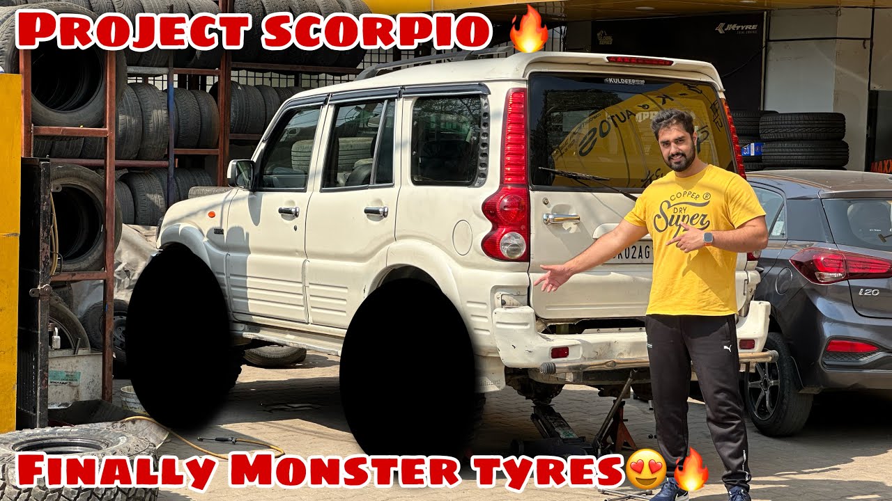 FINALLY BIG MONSTER TYRES IN SCORPIO INSTALLED😍 35” TYRES IN MONSTER SCORPIO