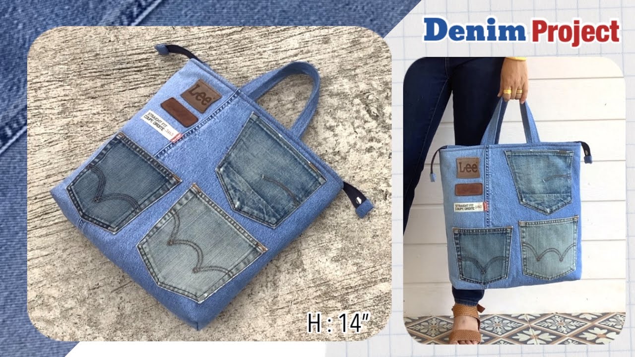 how to sew a denim tote bag with zipper tutorial , diy tote bag with zipper ideas ,denim reuse ideas