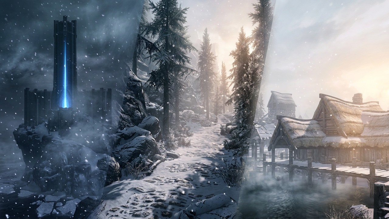 Skyrim Relaxing Music & Ambience + Bruma Soundtrack - Winterhold to Morthal