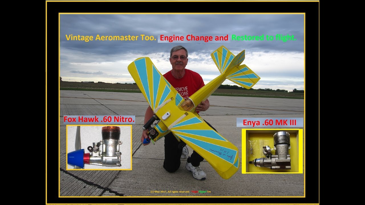 Vintage Nitro Aeromaster Too Biplane engine swapped from Fox Hawk .60  to reliable Enya .60 III.