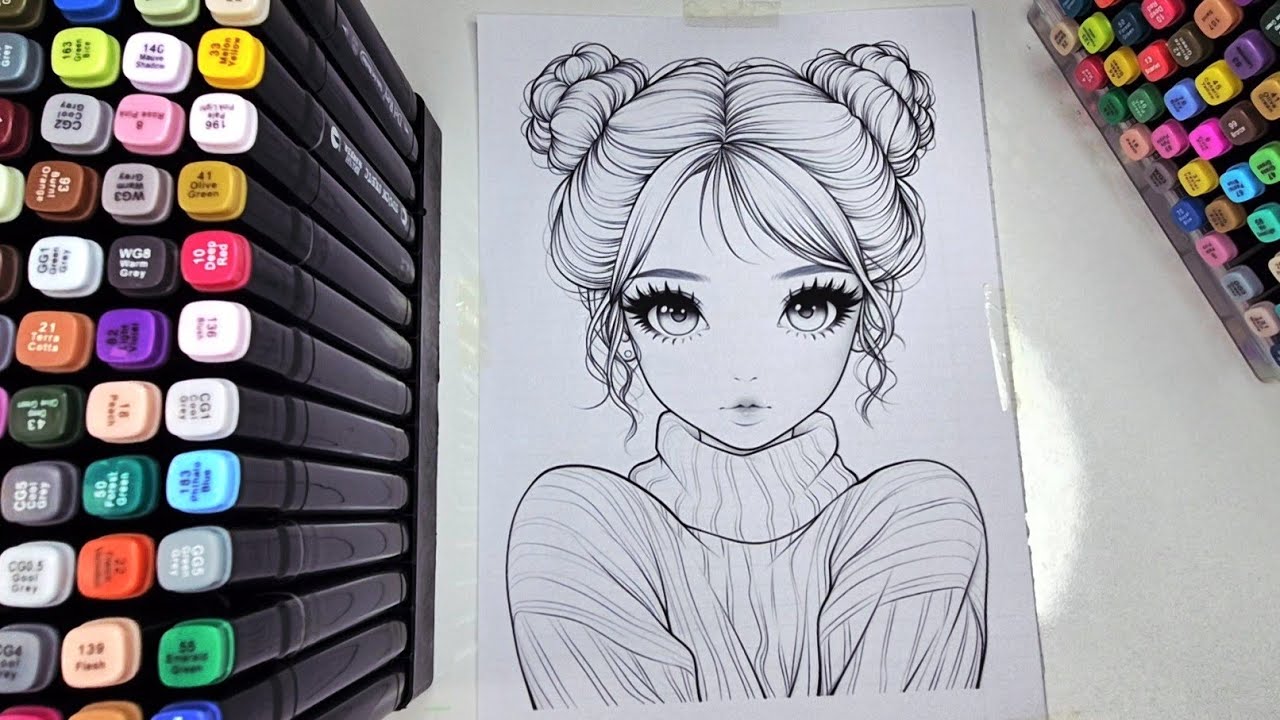 Satisfying Cute Anime Girl Coloring 👧✨ ASMR Relaxing Aesthetic Art