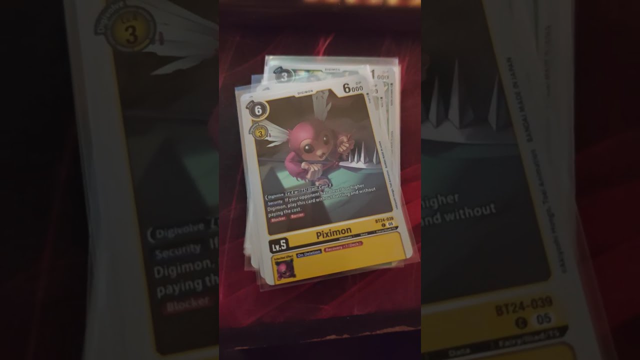 here are all the cards i got after opening 5 packs of digimon bt24 ps didn't get any duplicates 