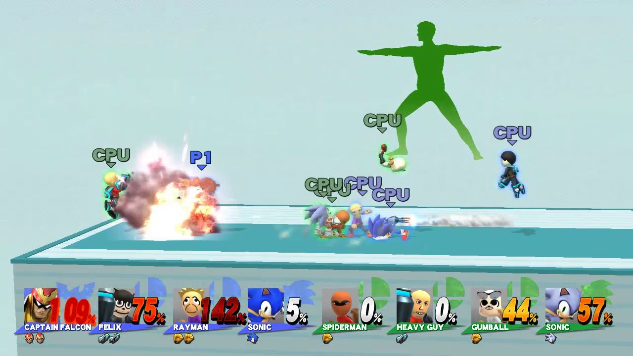SSB4 Captain Falcon, Felix, Rayman, & Sonic VS Spiderman, The Heavy, Gumball, & Sonic