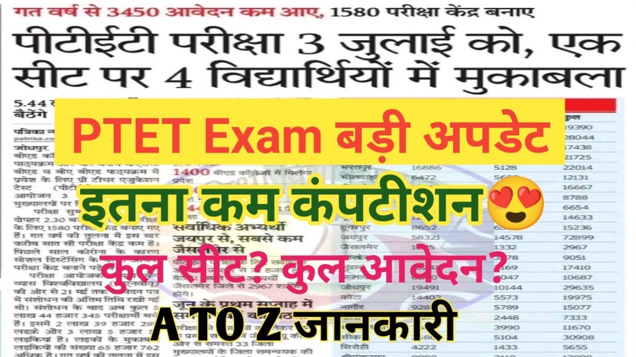 PTET2022 एग्जाम बड़ी अपडेट/ Breaking News / Ptet exam Latest News today | Ptet total Form And seat