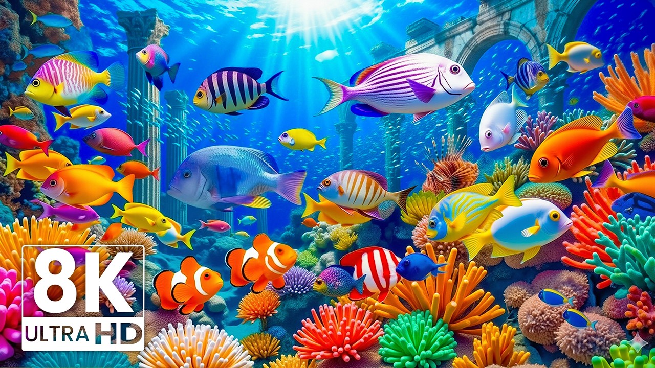 Aquarium 8K VIDEO ULTRA HD - Colorful Fish Swimming in Beautiful Coral Reef Paradise