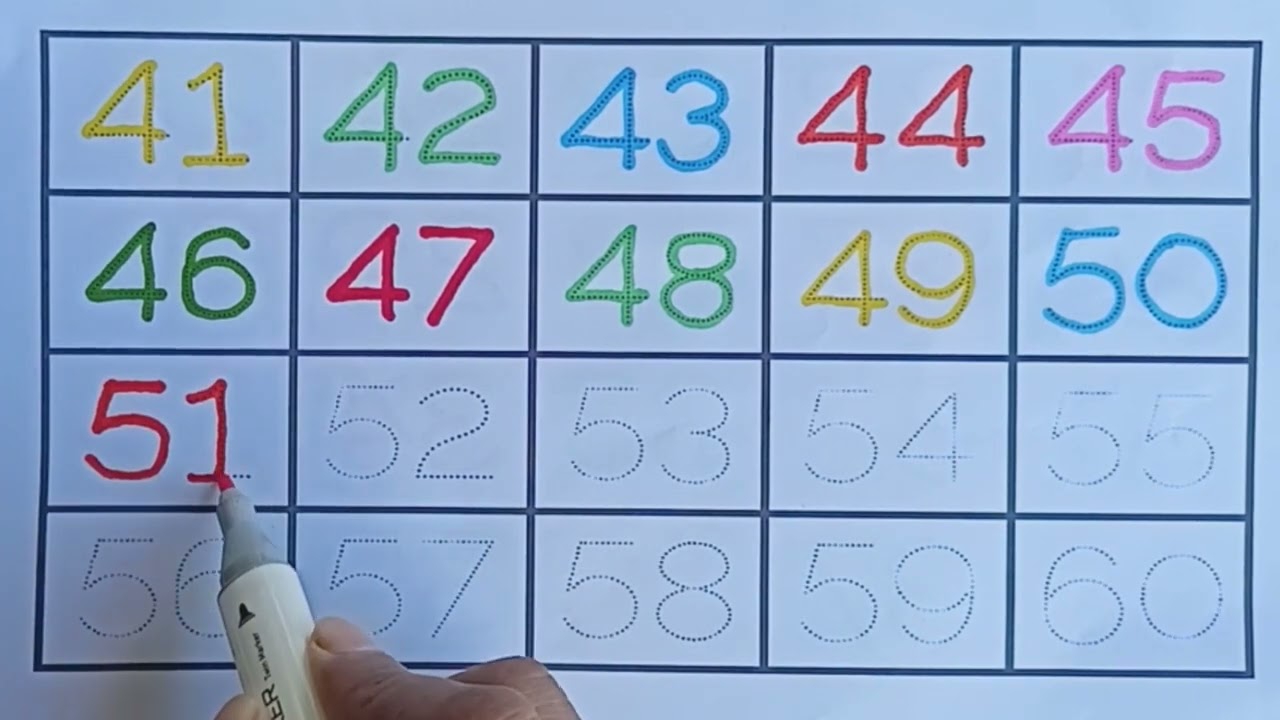Number Names 41 to 60.Learning Numbers.  Learn to write 41 60 . Counting and Colors 41 to 60.