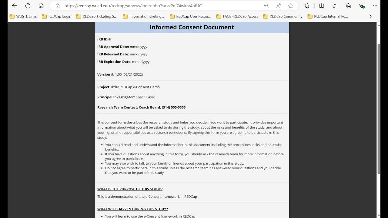Obtaining Consent from a Participant Remotely Using REDCap E-Consent