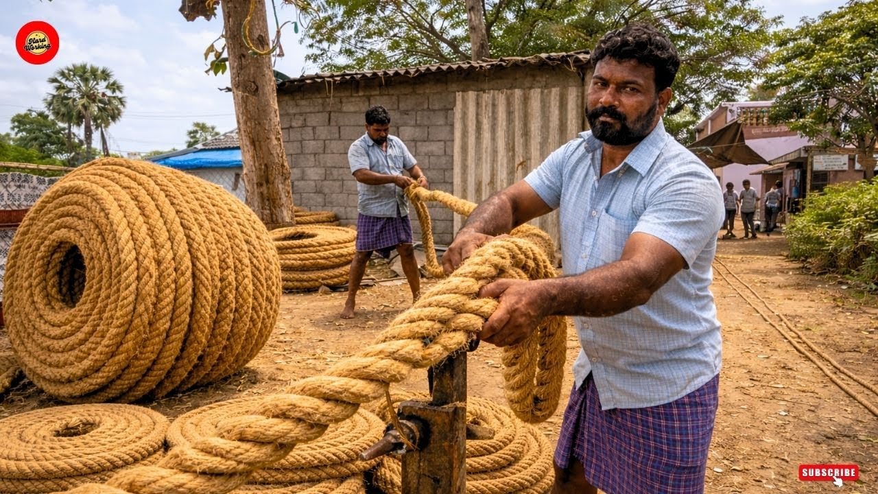 😮❤️From Coconut Husk to Giant Rope | Amazing Coir Rope Making Process #hardworking #asmr