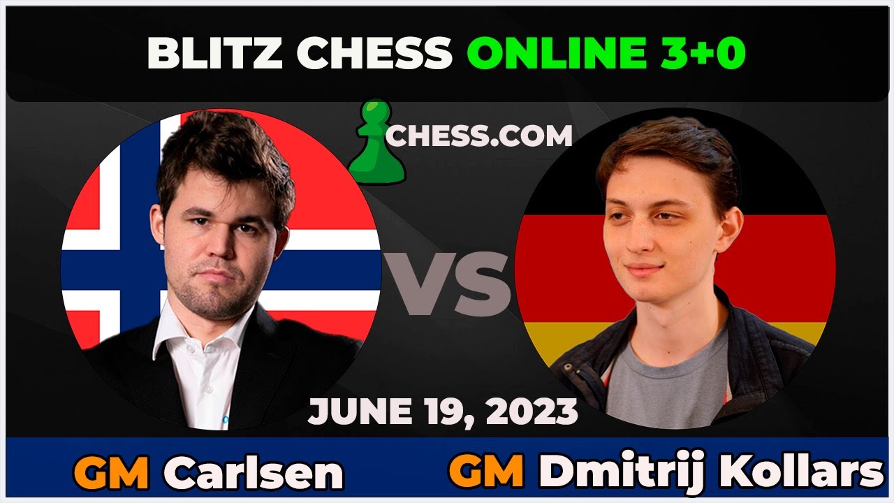 Magnus Carlsen vs GM Dmitrij Kollars | Blitz Match 3+0 | ChessCom | June 19 2023
