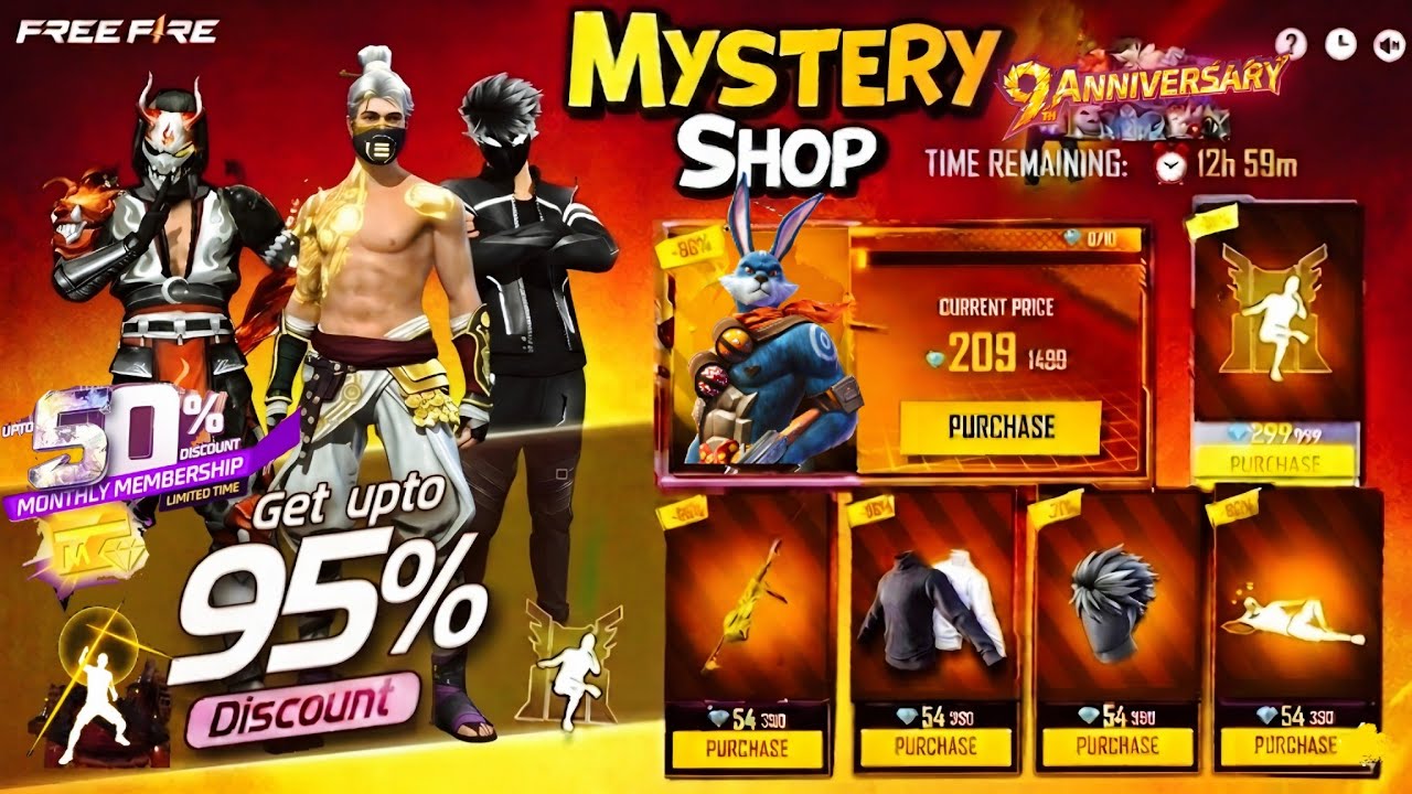 Next Mystery Shop Ff July💥🤯| 50% Membership Discount |Free Magic Cube 9th Annivl Free Fire New Event