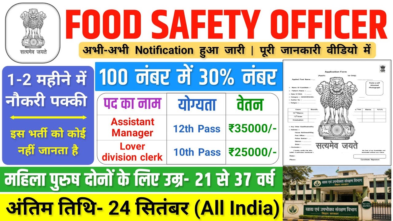 Food Safety Officer Bharti, Salary- 40000 | Government Job Vacancy 2026 | New Vacancy 2026