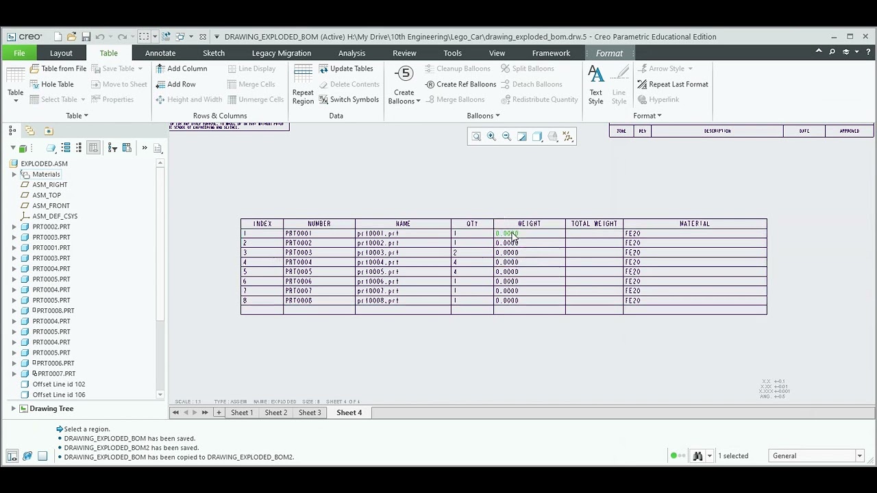 ENGR10 Change decimal places of numerical reports (Creo BOM Table)