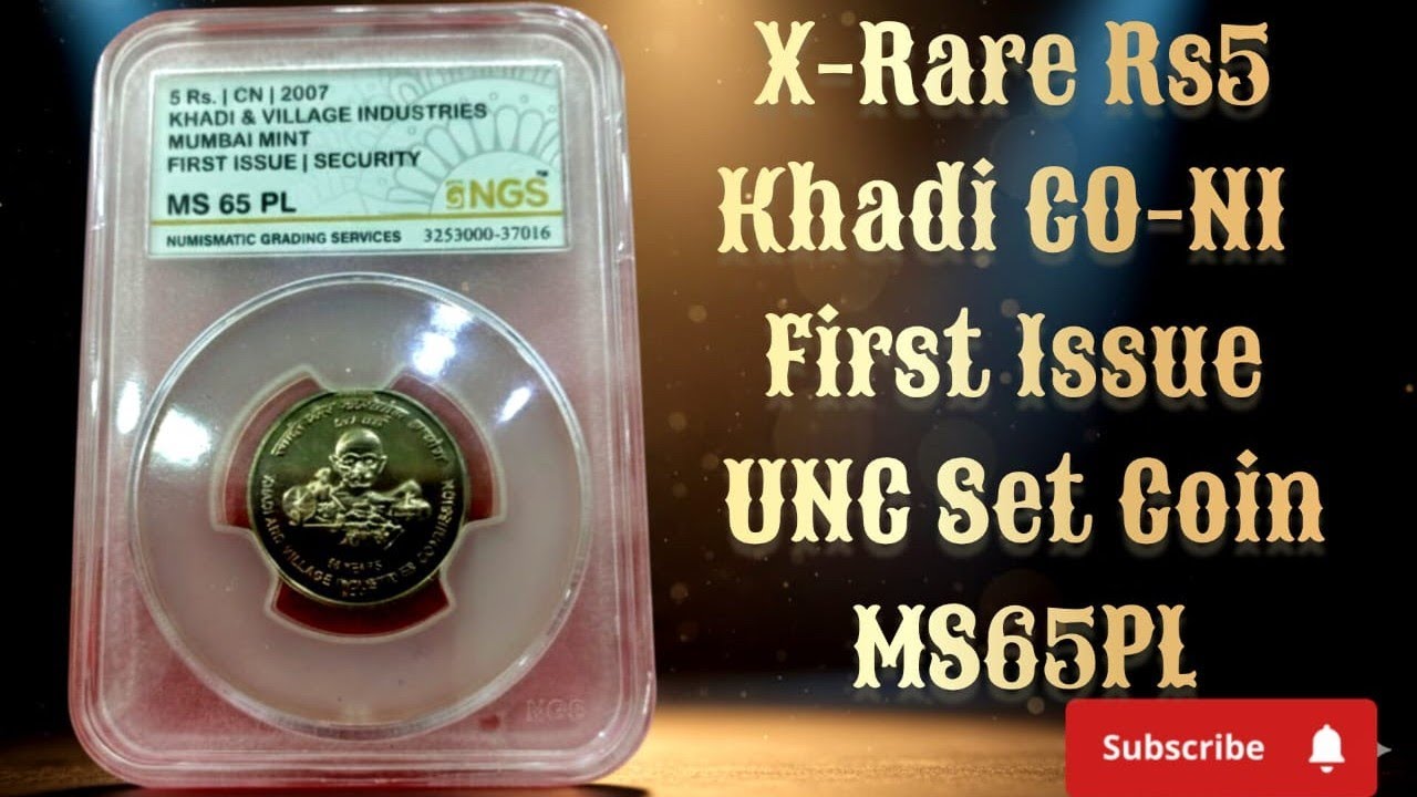 X-Rare Rs5 Khadi Co-Ni First Issue UNC Set Coin MS65 PL| Rare Rs5 Tilak Ki FSS M Mule MS62+| #coin 