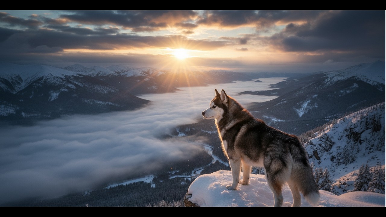 Majestic Siberian Husky at Sunrise | Epic Cinematic Music & Snow Mountain Adventure 4K