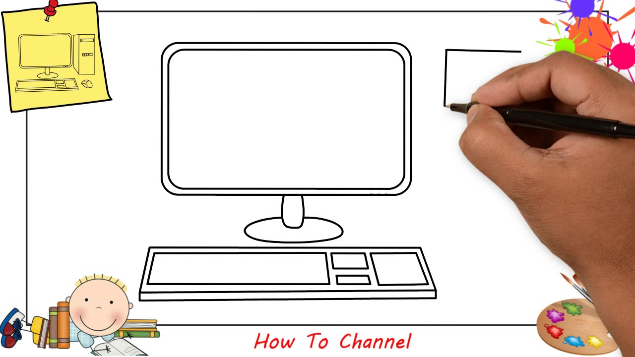 How to draw a computer EASY step by step, beginners