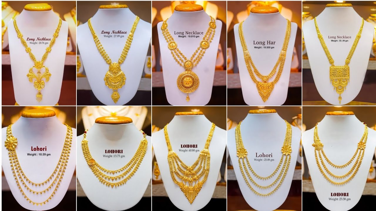 Gold long necklace design with weight and price /Gold Lohori Necklace design with weight and price |