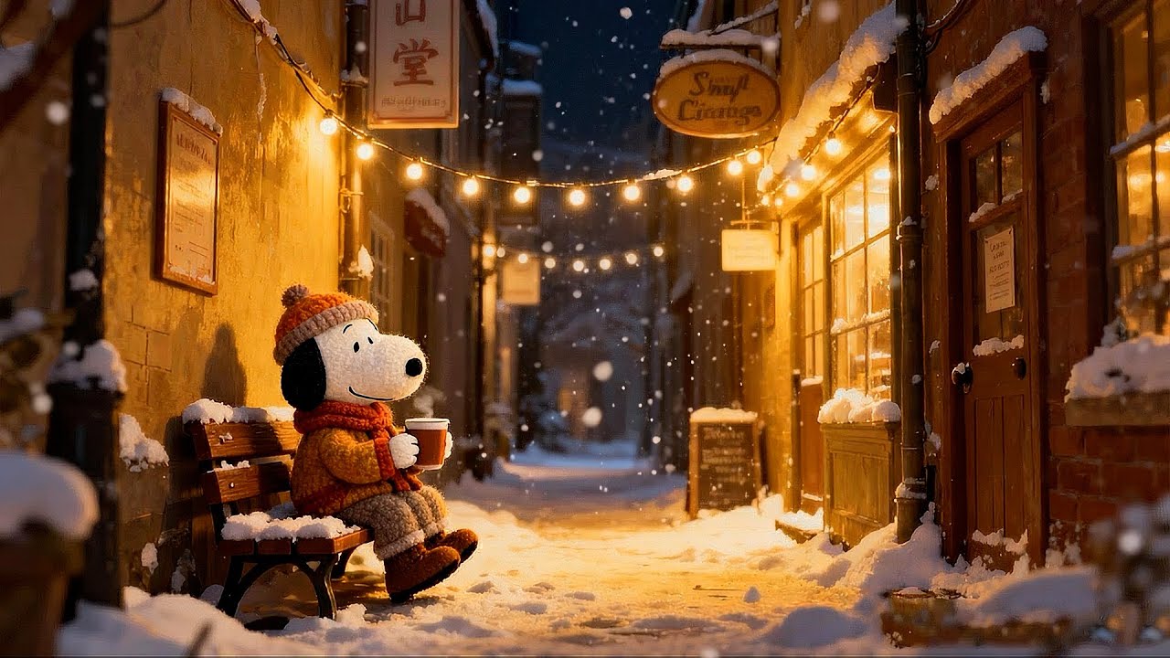 Snoopy’s Snowy Alley Nights ❄️ Warm Winter Lofi Jazz | Cozy Relax & Focus