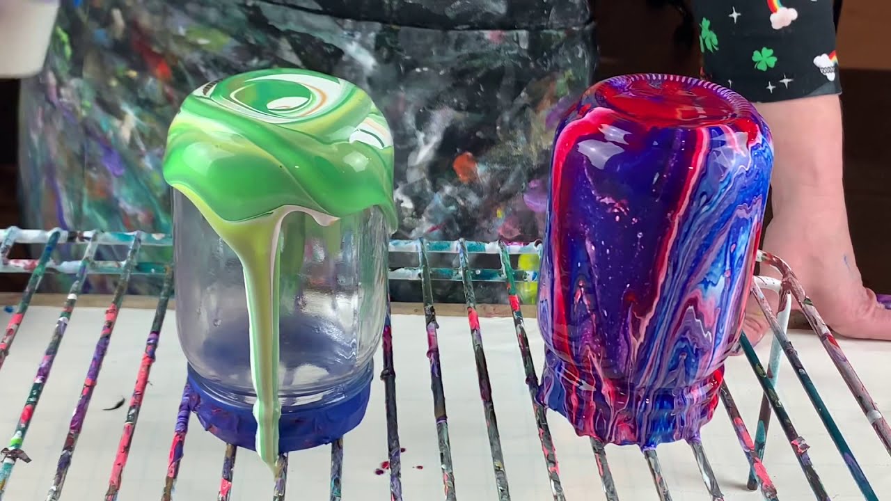 (63) Fluid Painting on Mason Jars! Easy Acrylic Pouring