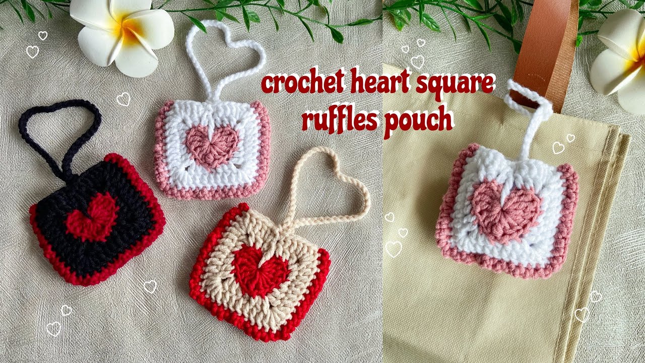 How To Crochet Heart Square Ruffles Pouch ❤️ | Cute and Easy Tutorial Beginner Friendly ❤️