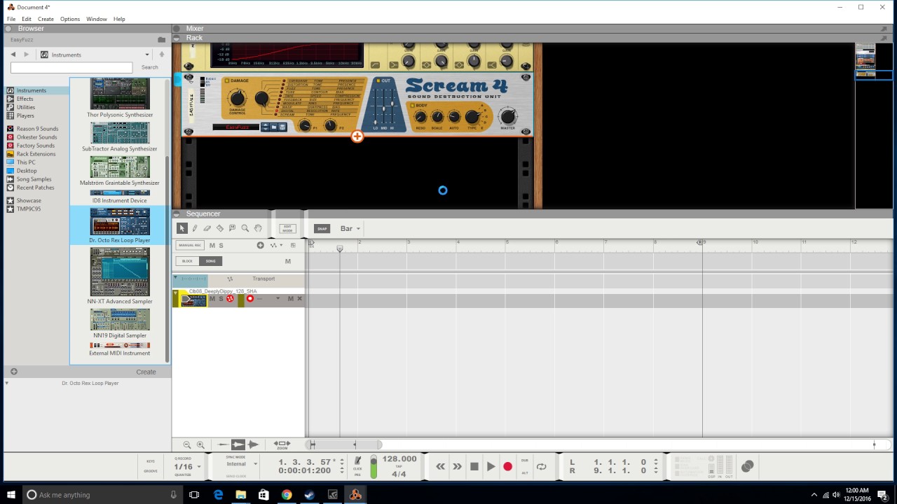 Reason 9: Making quick loop with factory sound bank