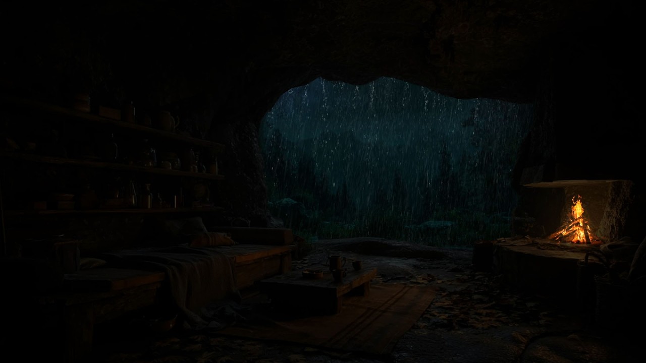 Mountain Thunderstorm +Rain Sounds in Deep Forest for Sleeping(No Ads)🔥🌧️| Warm Fire for Quite Night