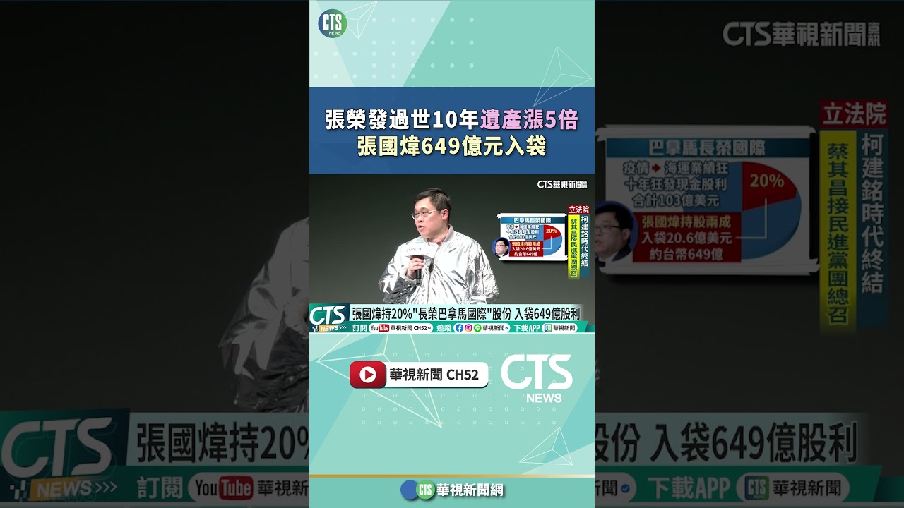張榮發過世10年遺產漲5倍　張國煒649億元入袋｜華視新聞 20260224#shorts