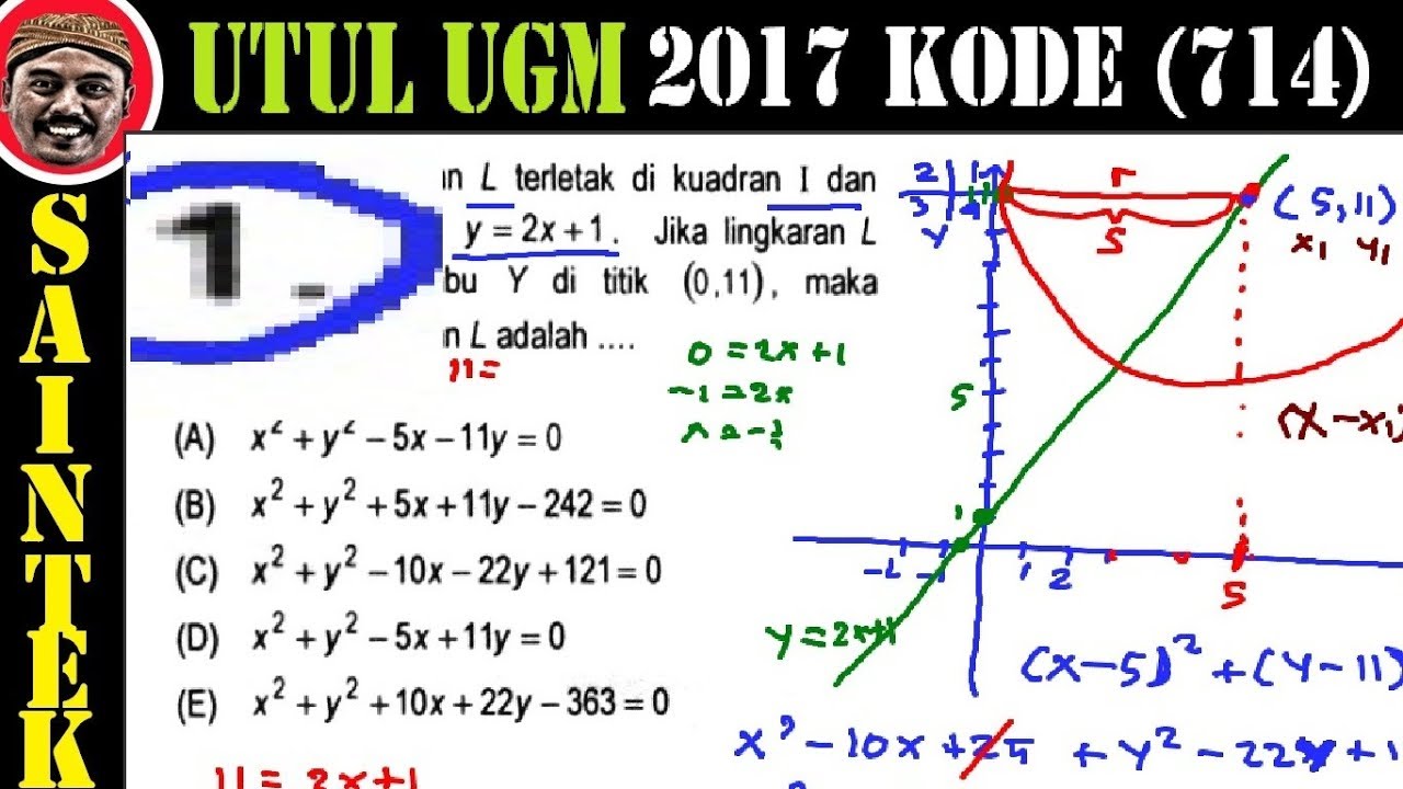pembahasan soal UTUL, UM UGM 2017 saintek gel I, kode 714, matematika ipa, no 1 lingkaran