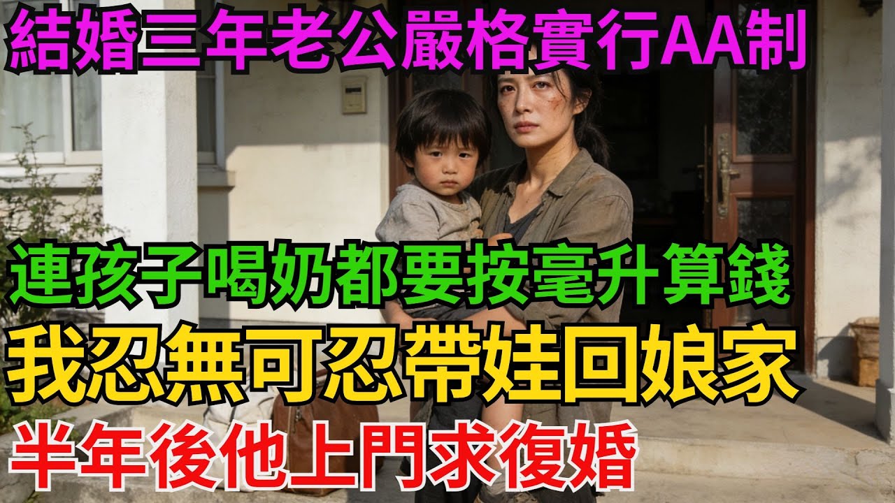 結婚三年老公嚴格實行AA製，連孩子喝我的奶都要按毫升算錢，我忍無可忍帶娃回娘家，半年後他上門求復婚，我指指肚子：孩子有新爸爸了，你可以滾了！【阿馨夜讀】#故事分享#情感#婆媳矛盾#AA制