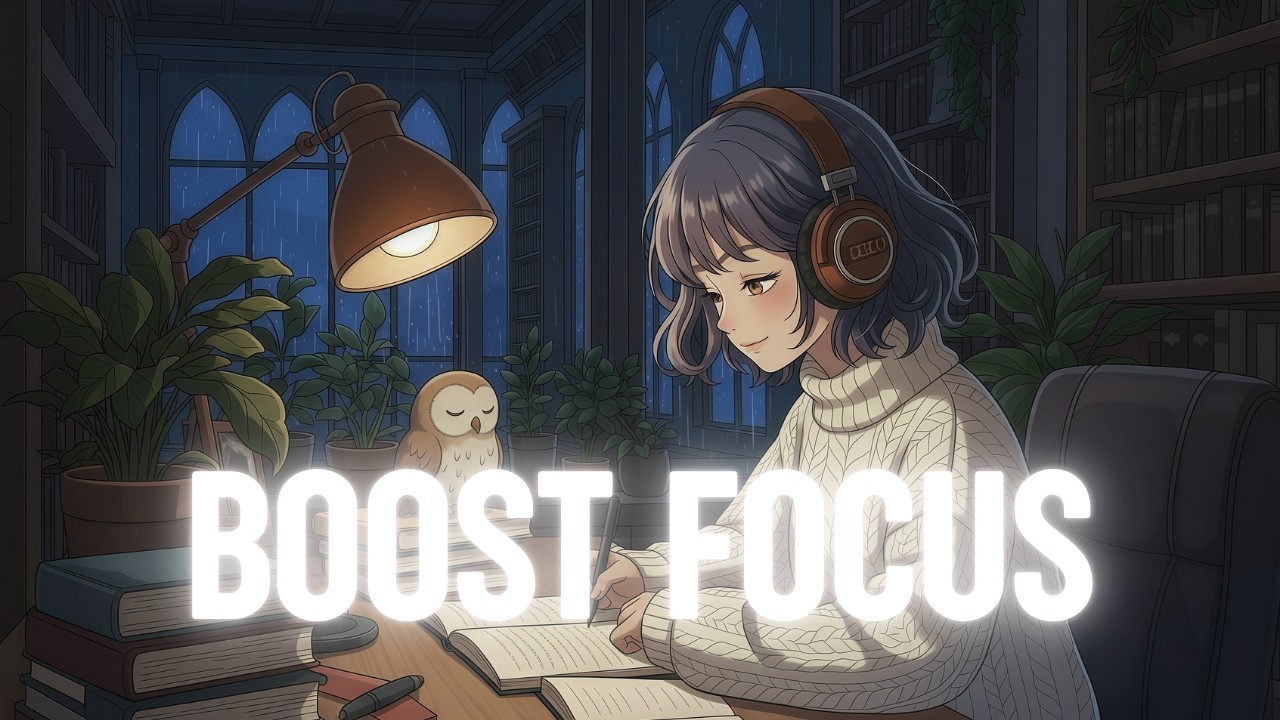 Focus Piano Lo Fi & Rain Ambience 🌧️ Dark Academia Library