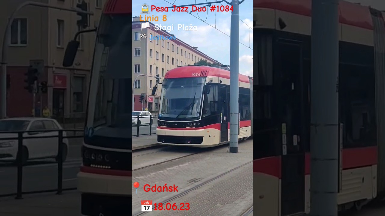 Wjazd tramwaju PESA JAZZ Duo #1084 na linii 6 z Stogi Plaża do Jelitkowo
