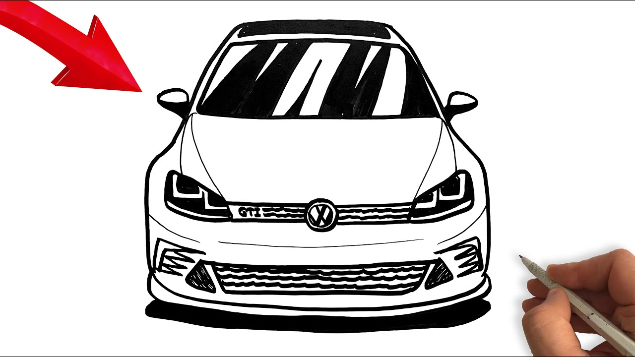 How to draw a Volkswagen Golf GTI - Easy Sport Car Drawing - VW Golf GTI