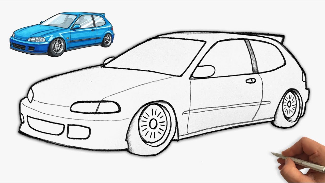 Easy Honda Civic EG Sketch | Clean JDM Car Drawing Step by Step
