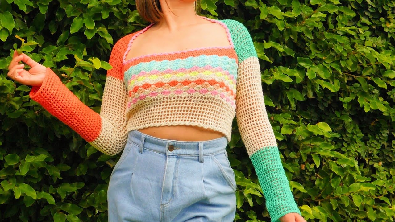 suéter color block crochet  Pinterest inspired crochet top /sin costuras /top cropped ganchillo