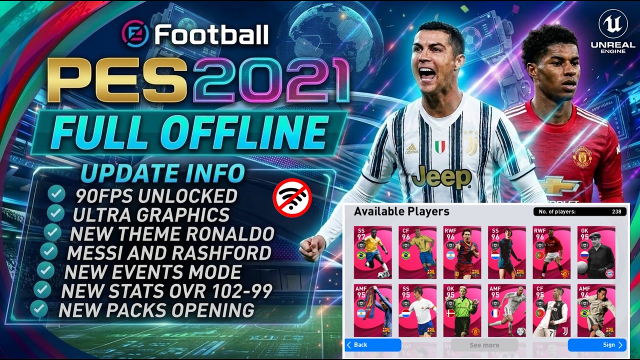 Обновление PES 2021 для мобильных устройств: Премиум-тема | Ультра графика + 90 FPS | Разблокиров...