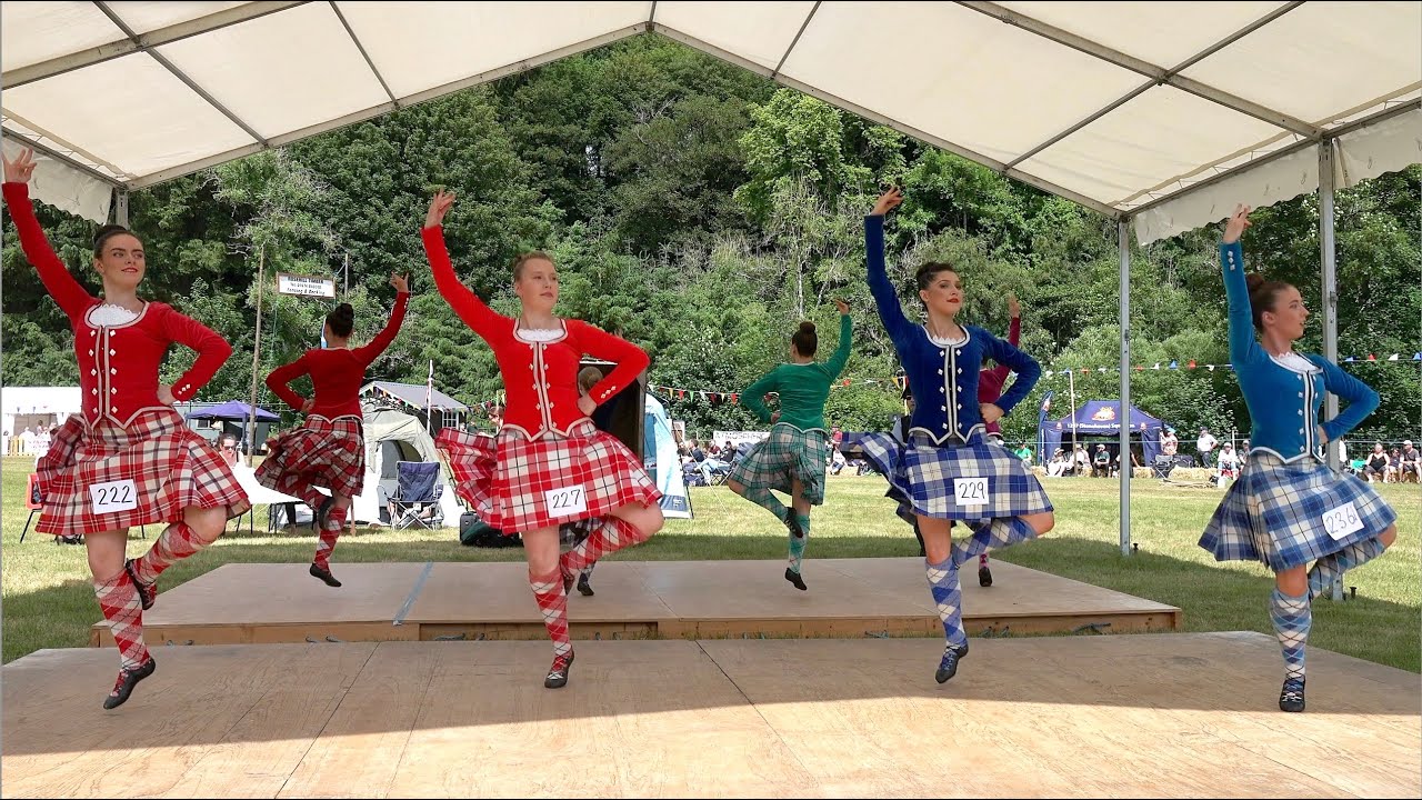 Highland Fling dancing competition with Scottish Champions during 2023 Drumtochty Highland Games