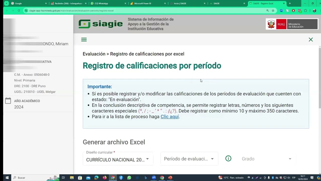 Registro de calificaciones en SIAGIE 2024